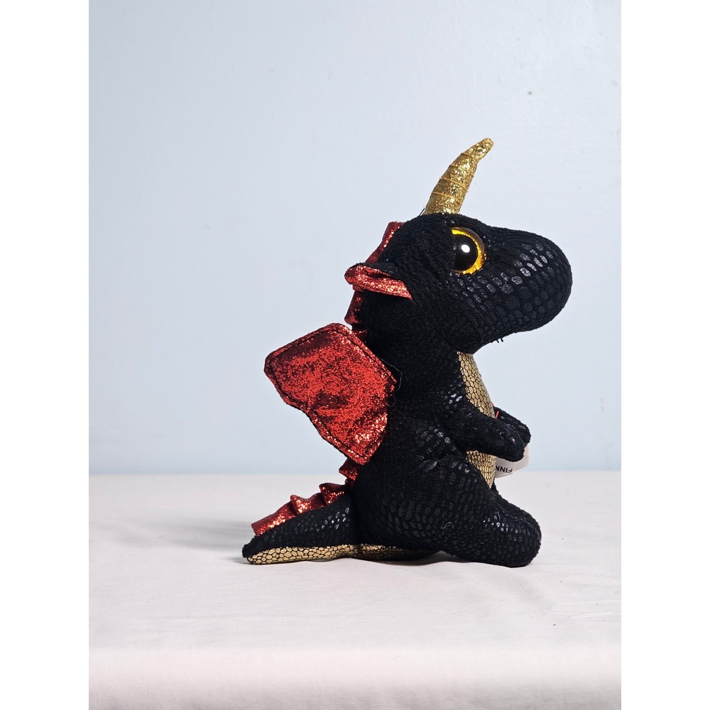 Mythical Ty Grindal Dragon Plush Toy Small Black Red Gold Sparkly Wings 6in